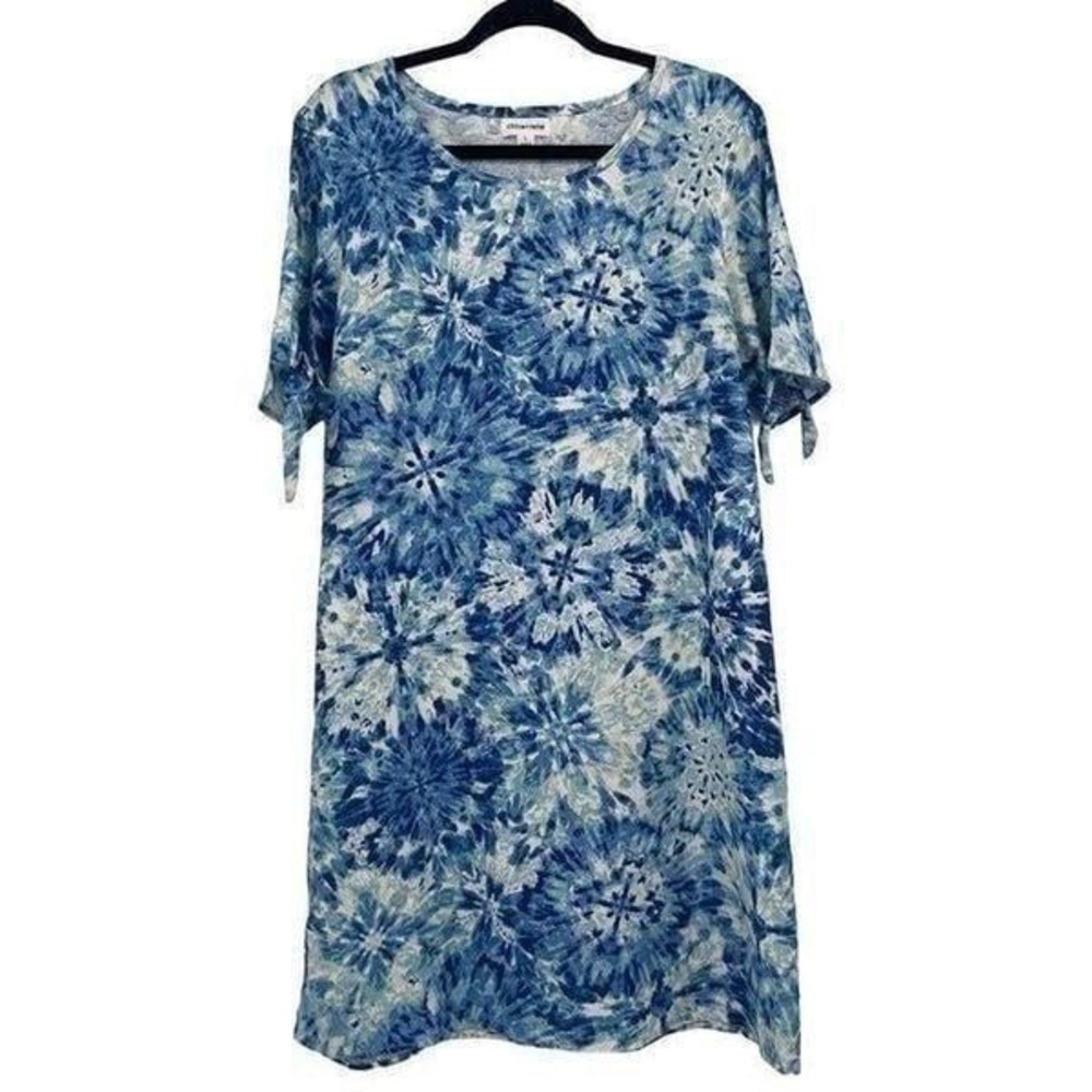 Chloe+Rene Linen Blend Tie Sleeve Shift Dress Blue Large